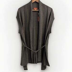 Tommy Bahama Relax NWT 100% Linen Lea Tie‎ Front Vest Gray Open Cardigan Large